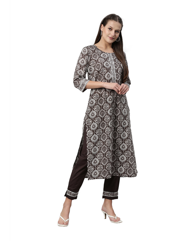 Neerus Brown Color Santoon Fabric Kurta