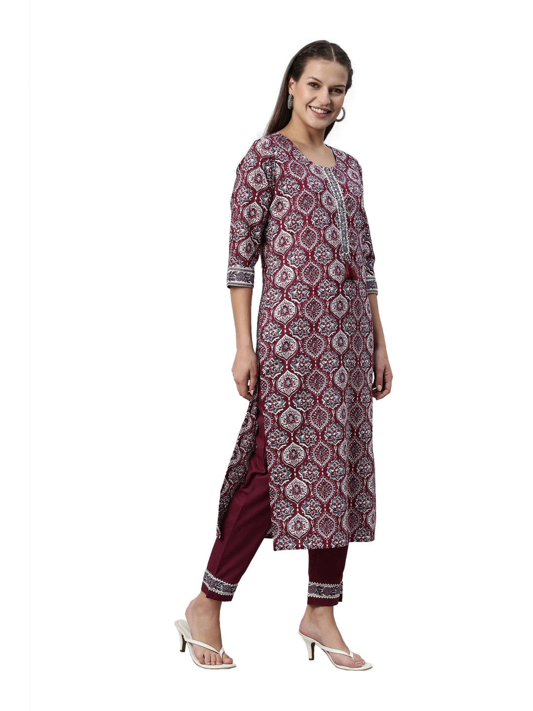 Neerus Purple shantoon printed kurta set - detail view 1