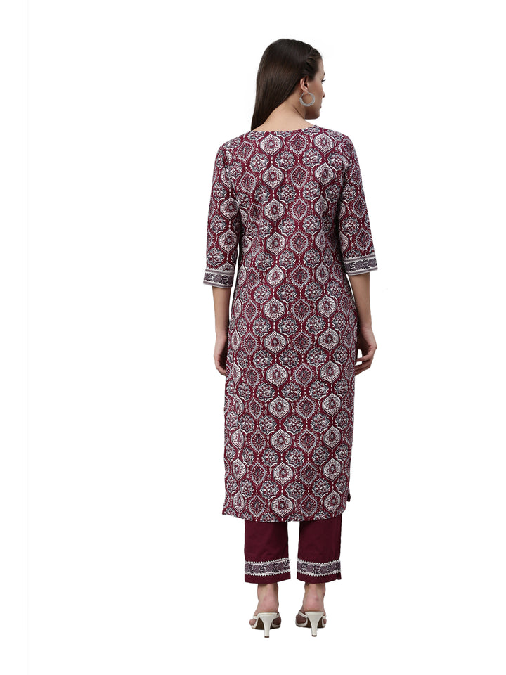 Neerus Purple shantoon printed kurta set - detail view 2