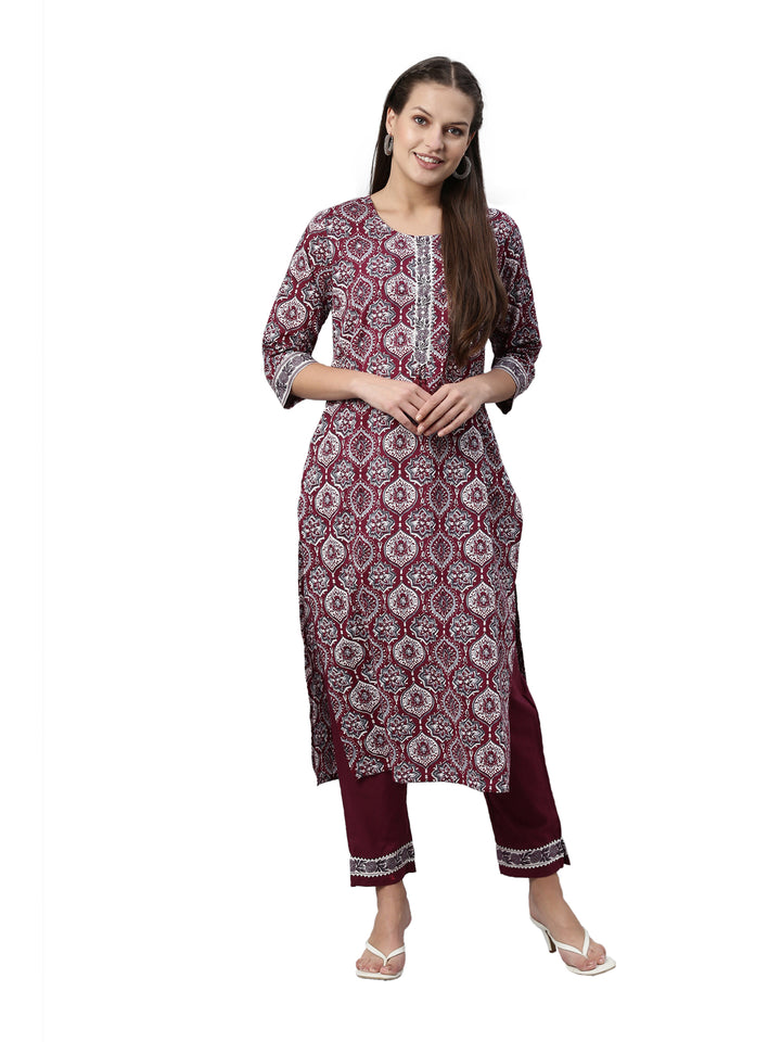 Neerus Purple shantoon printed kurta set - detail view 3
