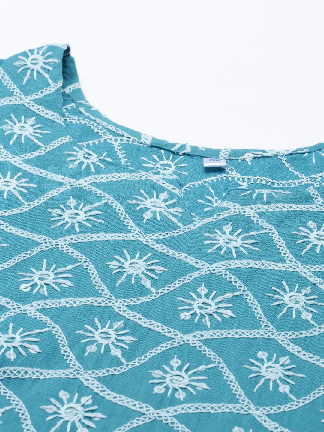Neerus Blue cotton chikankari anarkali kurti - detail view 3