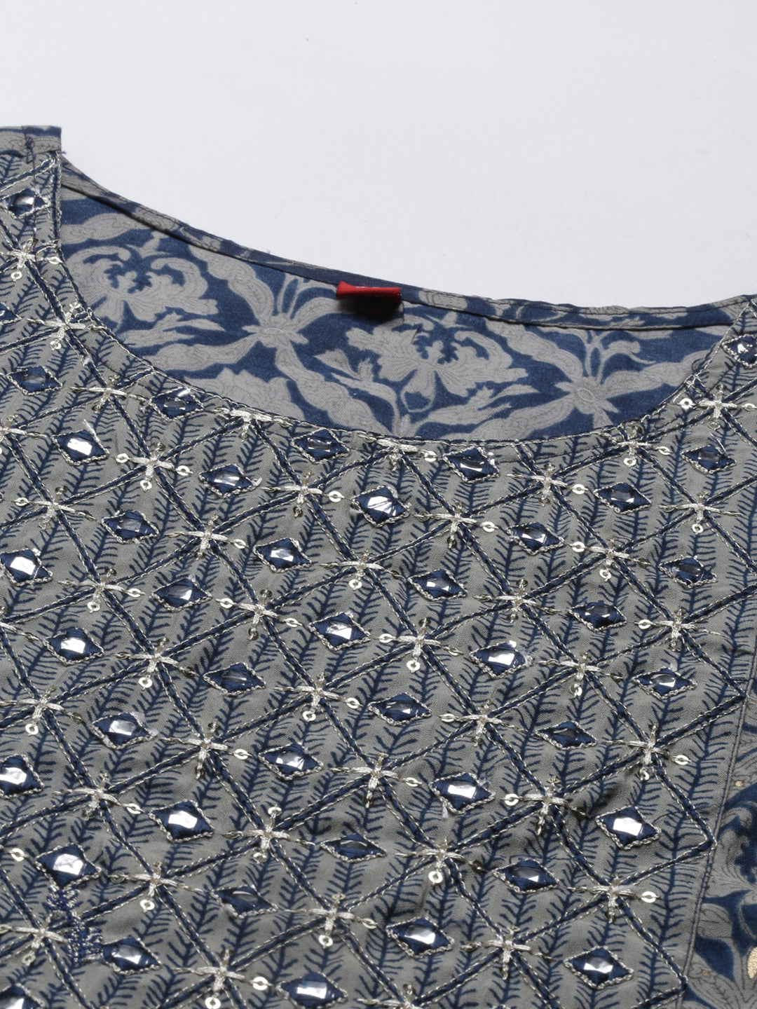 Neerus Blue muslin straight kurta set - back view