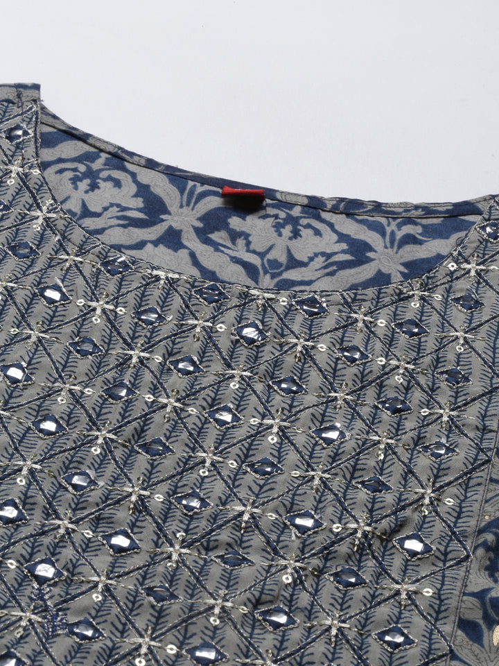 Neerus Blue muslin straight kurta set - back view