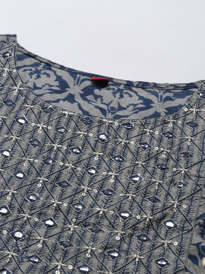 Neeru'S Blue Color Muslin Fabric Kurta Set