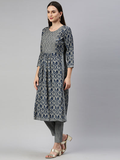 Neeru'S Blue Color Muslin Fabric Kurta Set