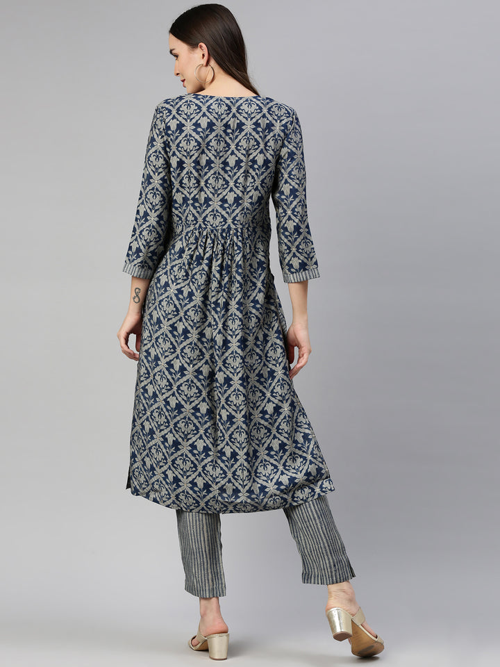 Neerus Blue muslin straight kurta set - detail view 2