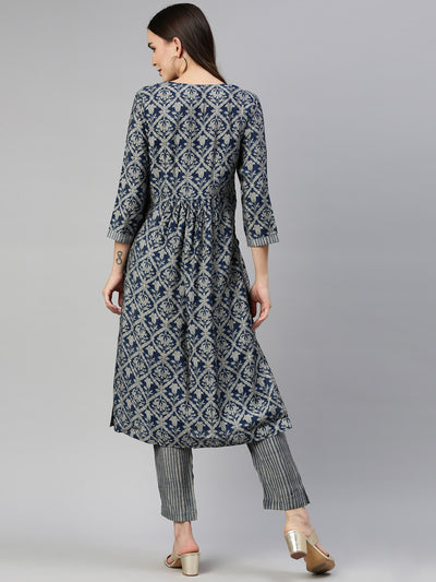 Neeru'S Blue Color Muslin Fabric Kurta Set