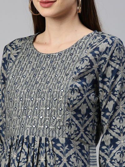 Neeru'S Blue Color Muslin Fabric Kurta Set