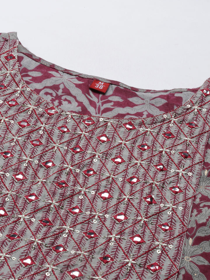 Neerus Maroon Color Muslin Fabric Kurta Set