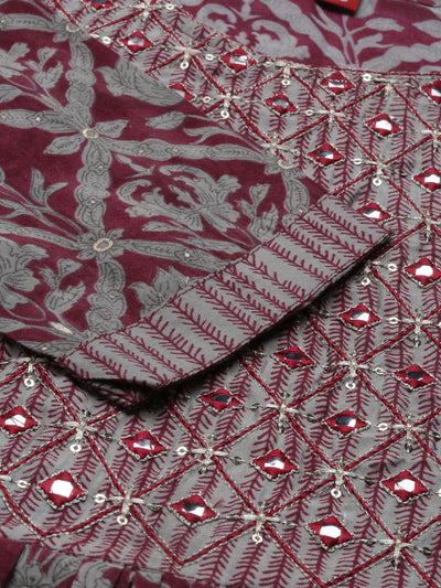 Neeru's Maroon Color Muslin Fabric Kurta Set