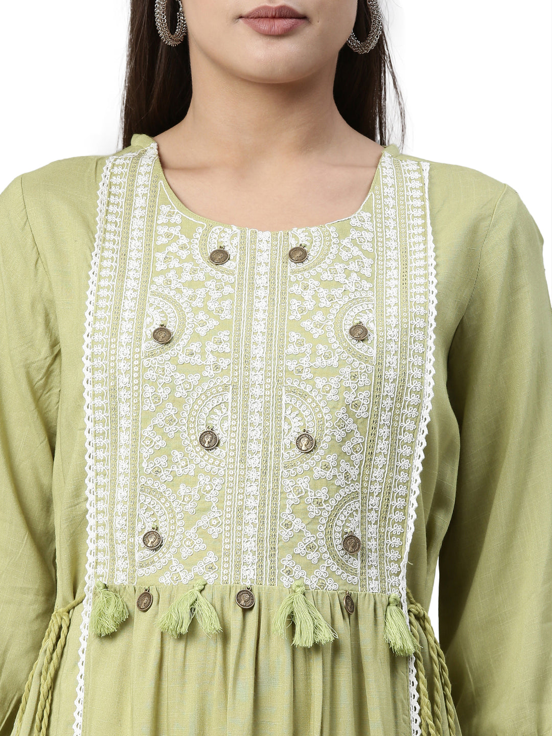 Neerus Pista Color Slub Rayon Fabric Kurta Set