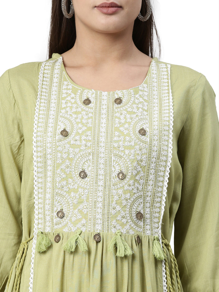 Neerus Pista Color Slub Rayon Fabric Kurta Set