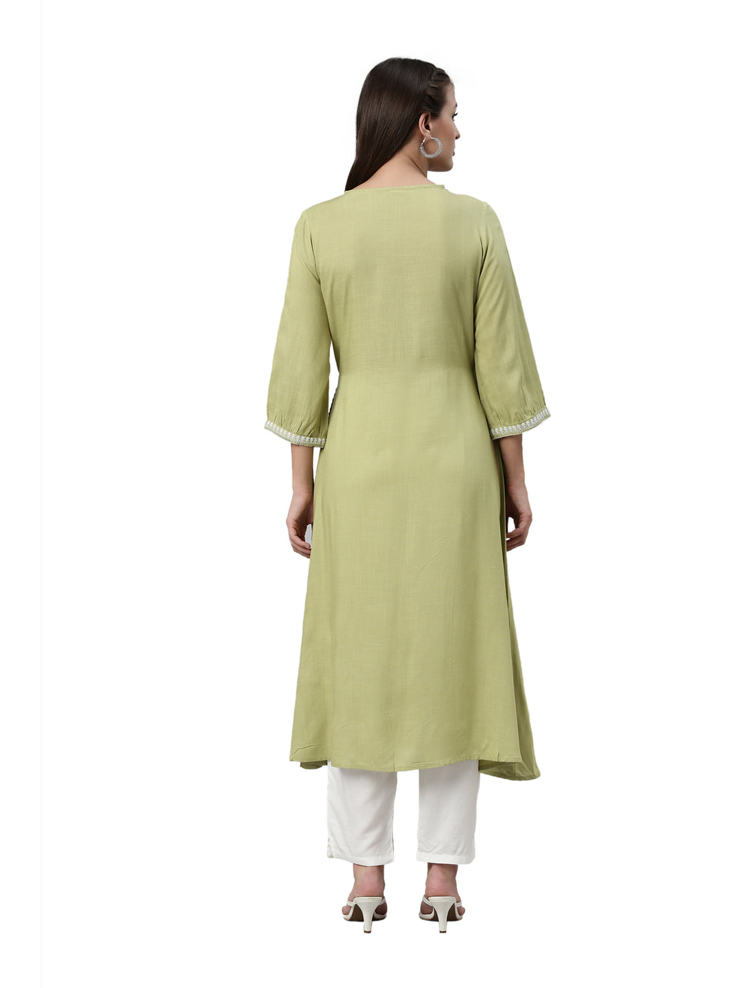 Neerus Pista Color Slub Rayon Fabric Kurta Set
