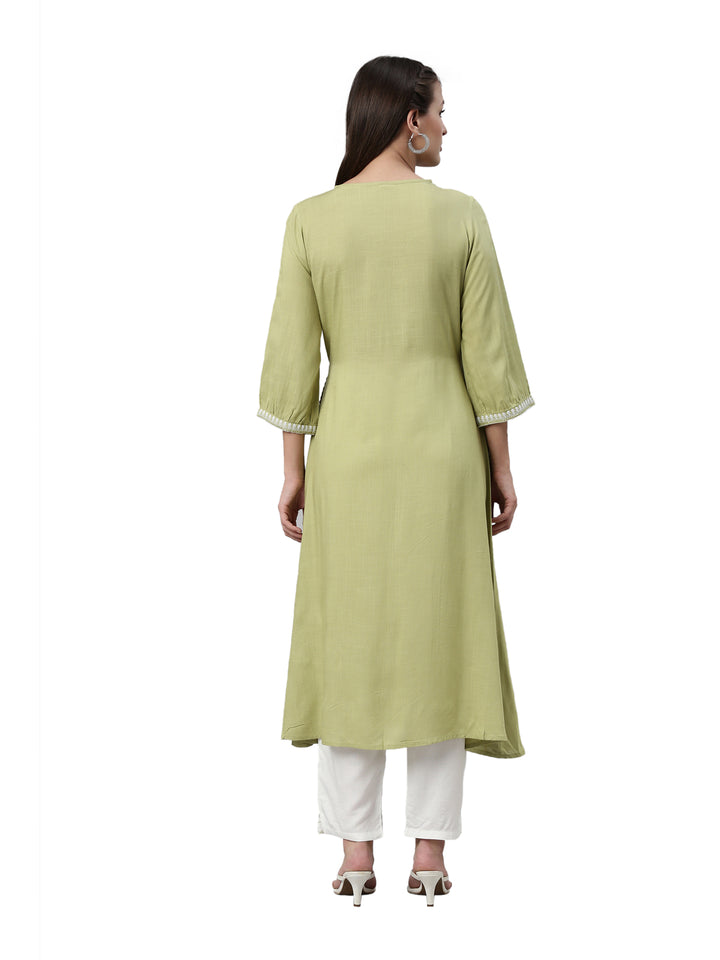Neerus Pista Color Slub Rayon Fabric Kurta Set