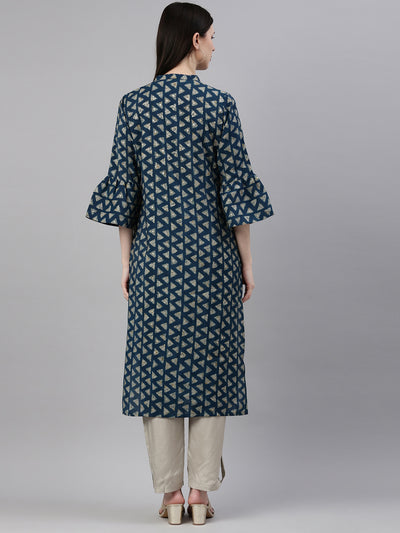 Neeru'S Blue Color Muslin Fabric Kurta Set