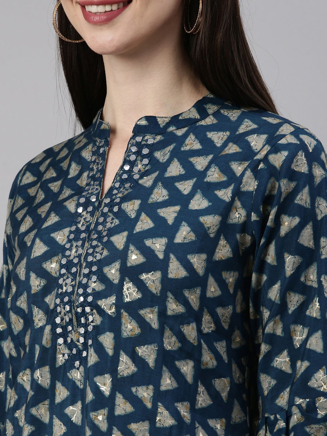 Neerus Blue Color Muslin Fabric Kurta Set