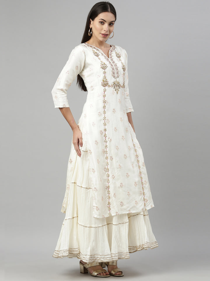 Neerus Beige shantoon embroidered kurta set - detail view 1