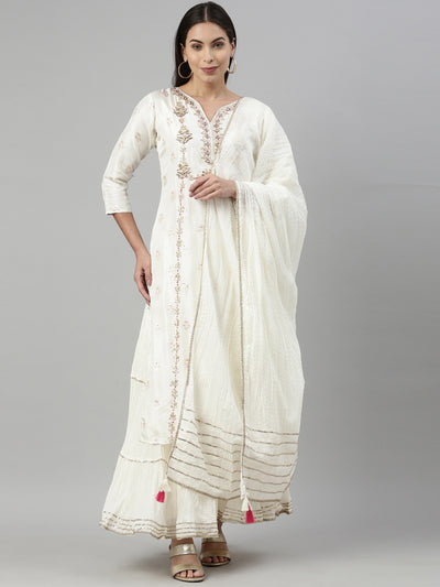 Neeru's Cream Color Santoon Fabric Kurta With Dupatta