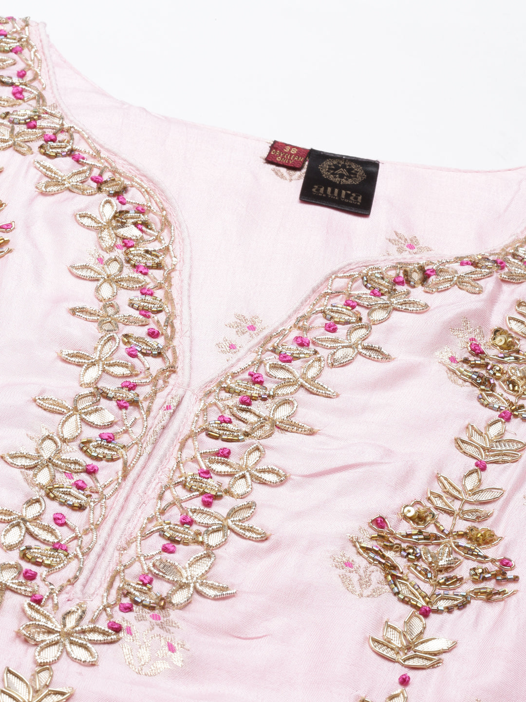 Neerus Pink shantoon printed kurti with dupatta - detail view 6