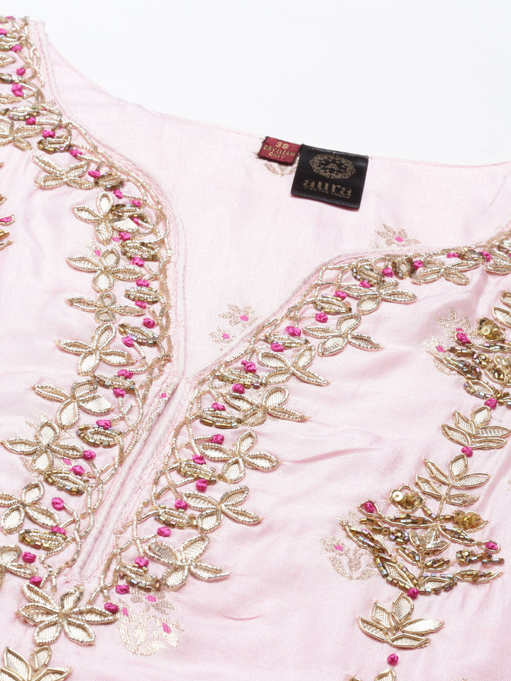 Neerus Pink shantoon printed kurti with dupatta - detail view 6