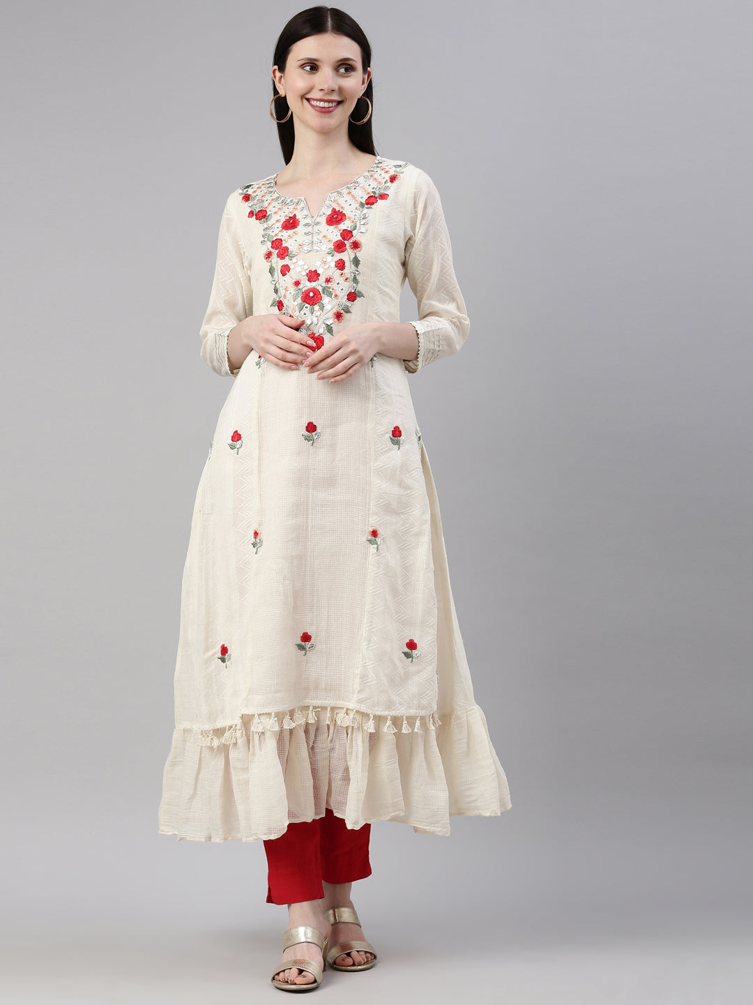 Neerus Beige cotton solid kurti - detail view 6