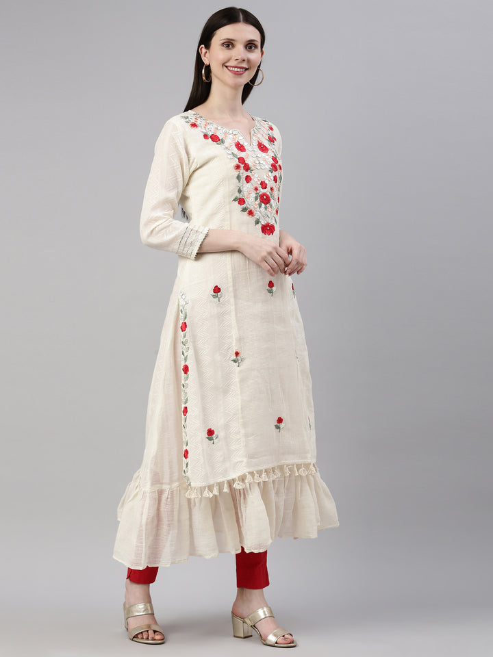 Neerus Beige cotton solid kurti - detail view 1