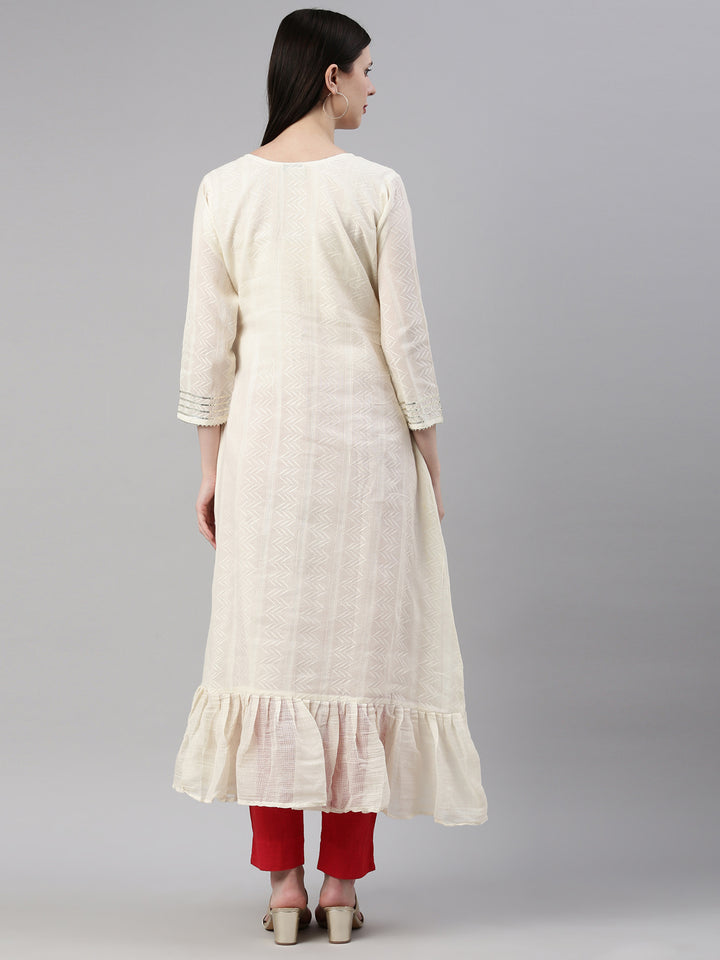 Neerus Beige cotton solid kurti - detail view 2