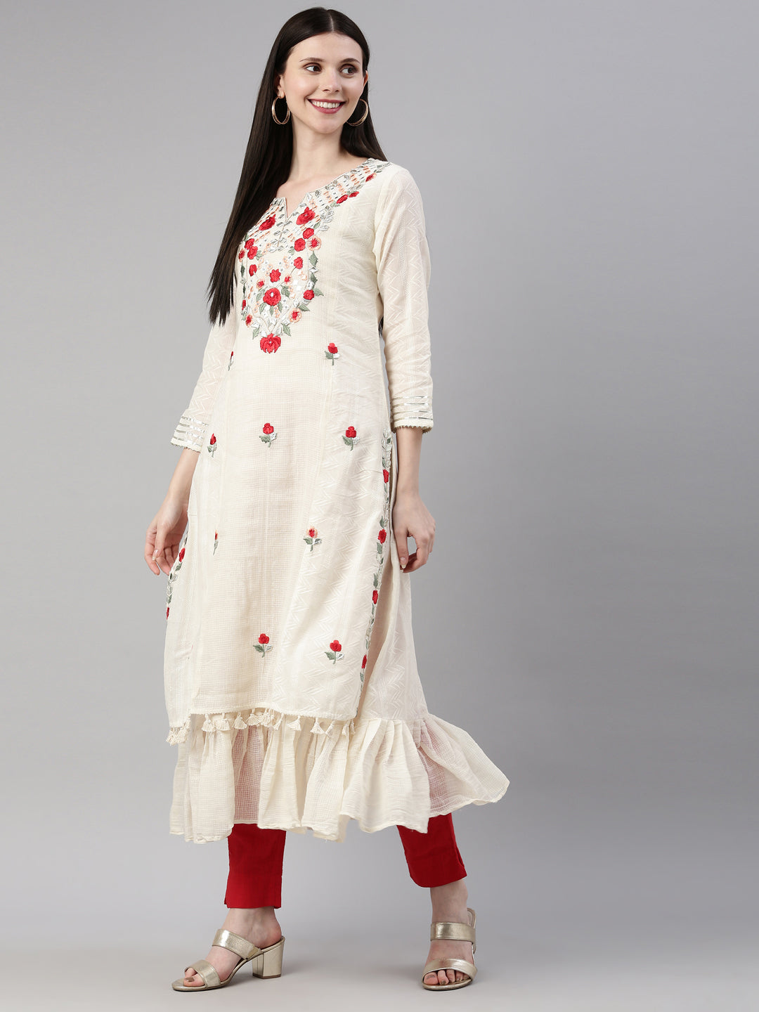 Neerus Beige cotton solid kurti - detail view 3