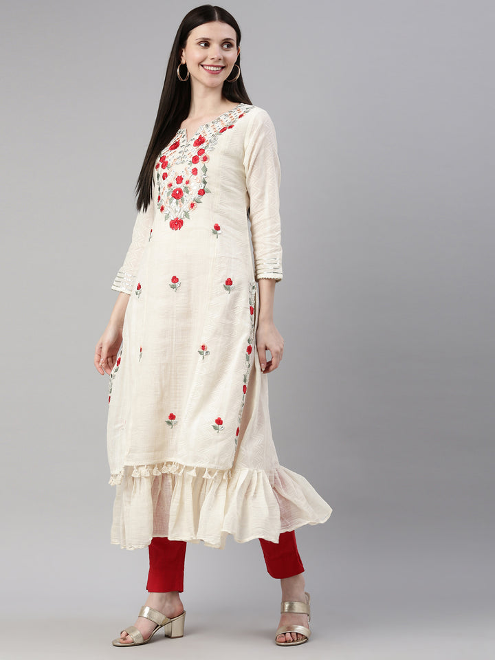 Neerus Beige cotton solid kurti - detail view 3