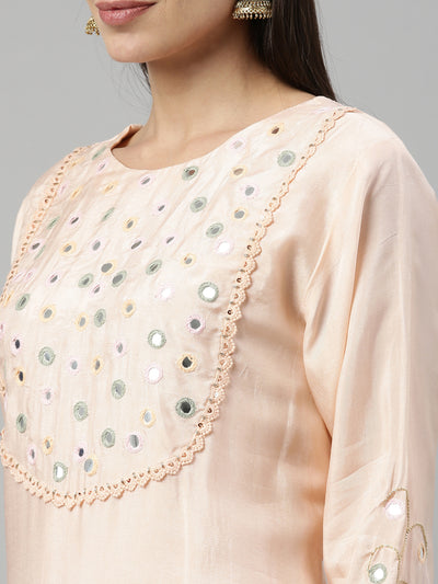 Neeru's Peach Color Santoon Fabric Kurta With Dupatta