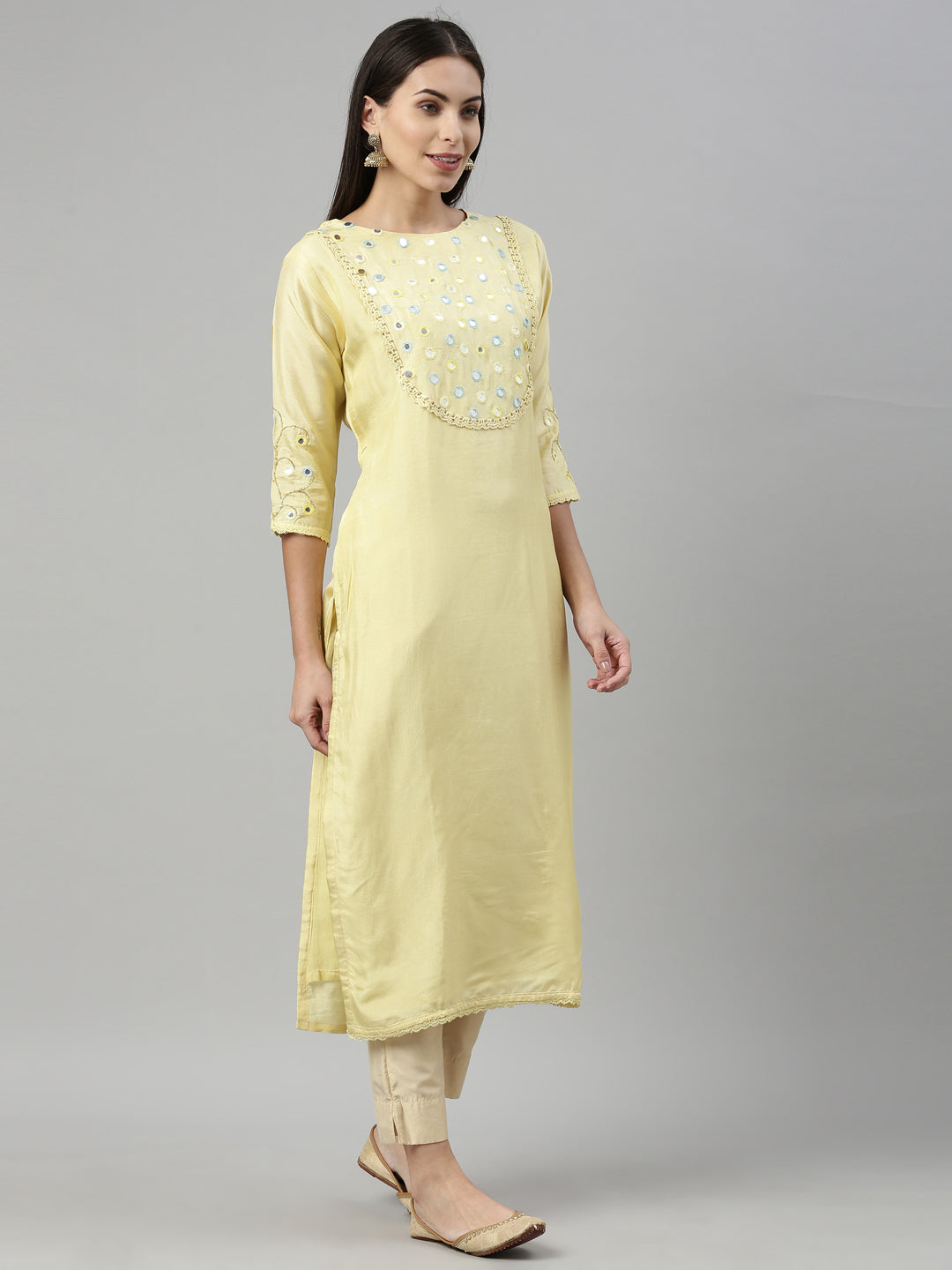 Neeru'S YELLOW Color SANTOON Fabric Kurta With Dupatta