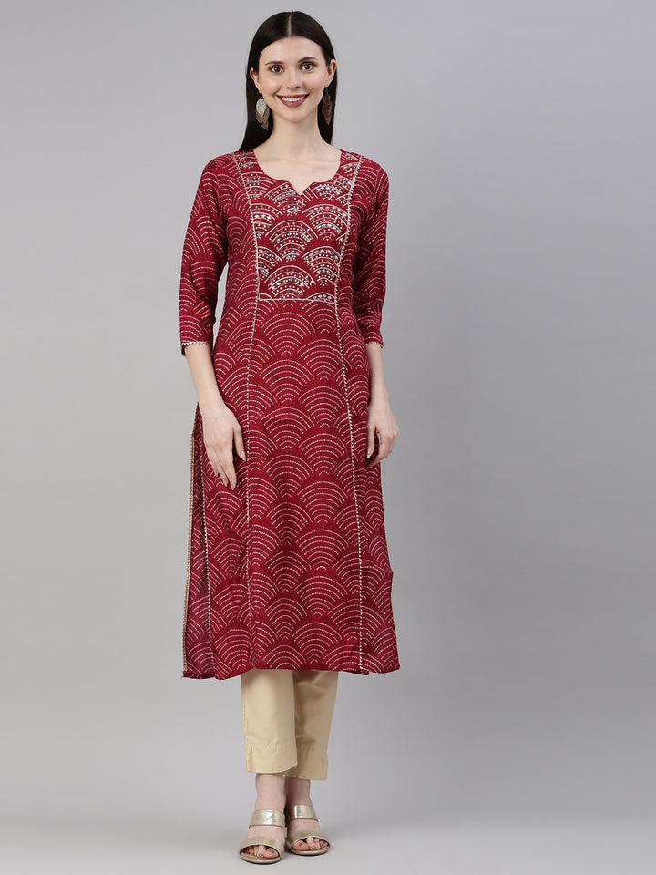 Neerus Maroon Color Santoon Fabric Kurta