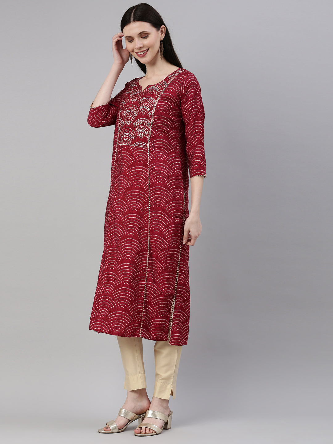 Neerus Maroon Color Santoon Fabric Kurta