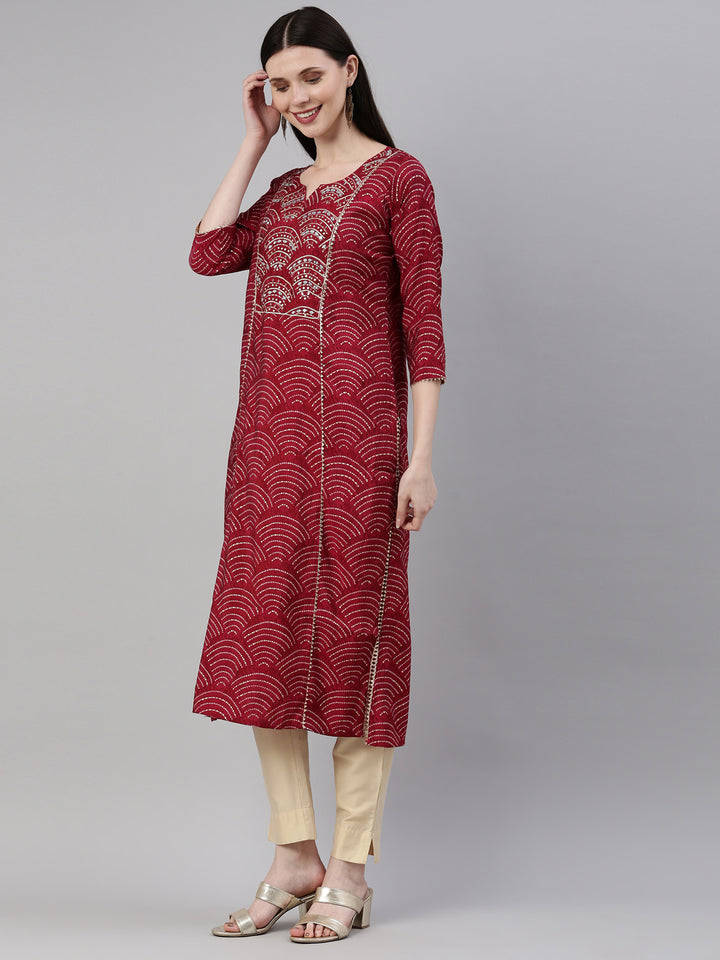 Neerus Maroon Color Santoon Fabric Kurta