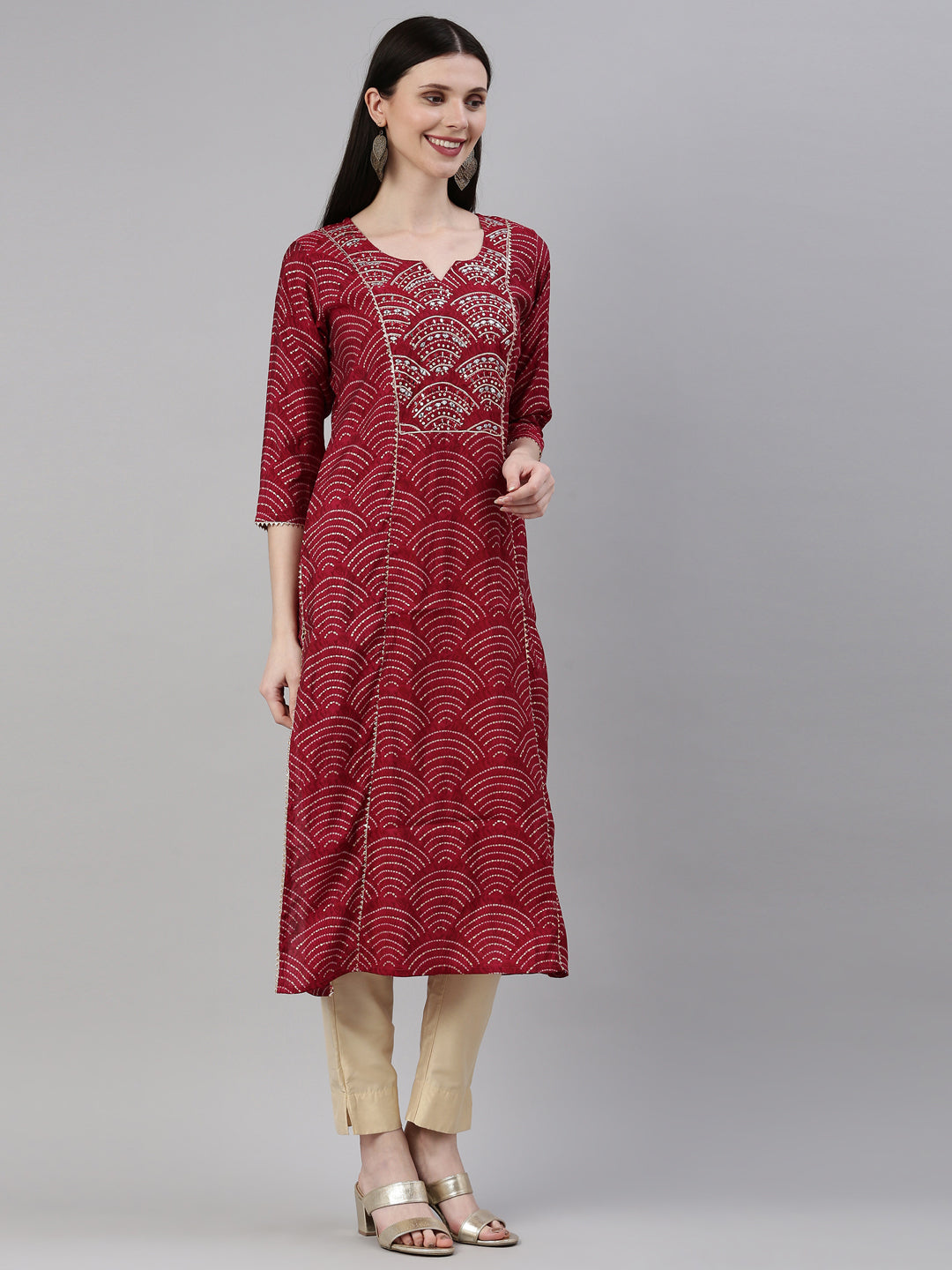 Neerus Maroon Color Santoon Fabric Kurta