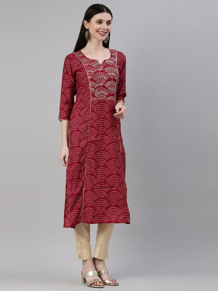 Neerus Maroon Color Santoon Fabric Kurta