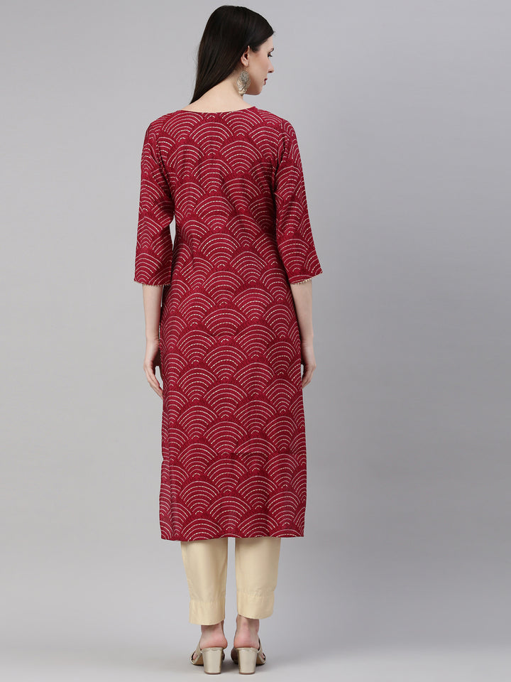 Neerus Maroon Color Santoon Fabric Kurta