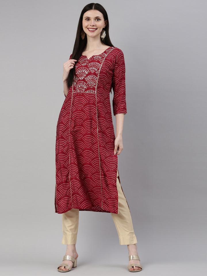 Neerus Maroon Color Santoon Fabric Kurta