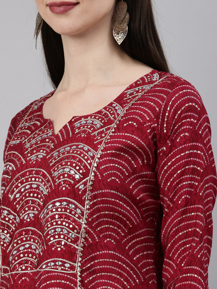 Neerus Maroon Color Santoon Fabric Kurta