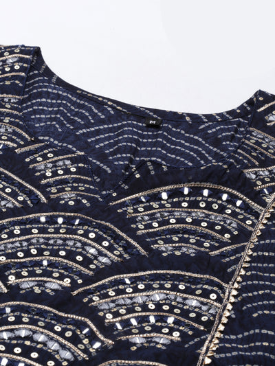 Neeru'S Navy Blue Color Santoon Fabric Kurta