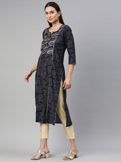 Neeru'S Navy Blue Color Santoon Fabric Kurta