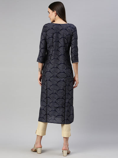 Neeru'S Navy Blue Color Santoon Fabric Kurta
