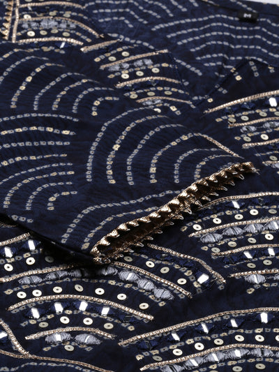 Neeru'S Navy Blue Color Santoon Fabric Kurta