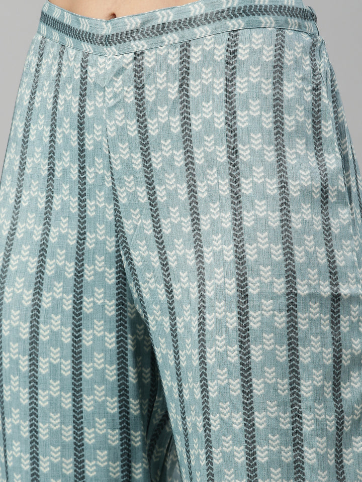 Neerus Aqua Color Slub Rayon Fabric Suit Set