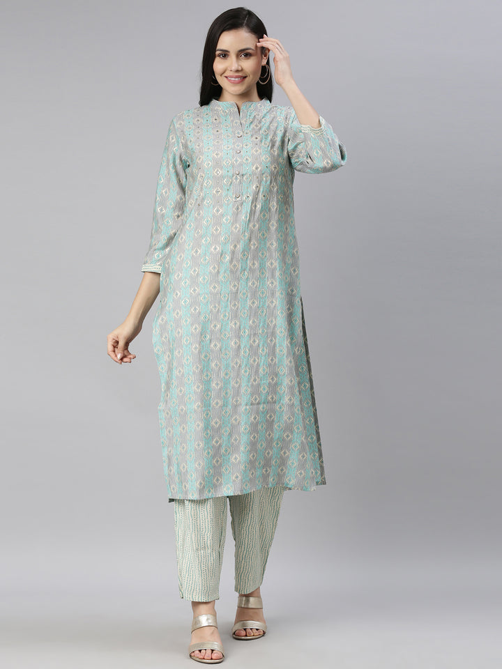 Neerus Ferozi Color Cotton Fabric Kurta
