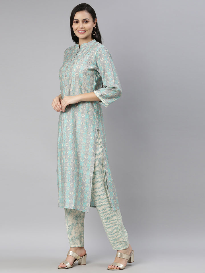 Neerus Ferozi Color Cotton Fabric Kurta