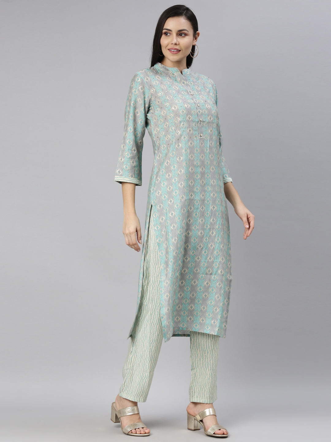 Neerus Ferozi Color Cotton Fabric Kurta