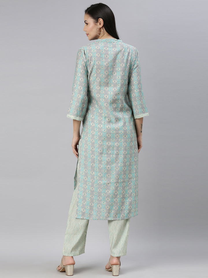 Neerus Ferozi Color Cotton Fabric Kurta