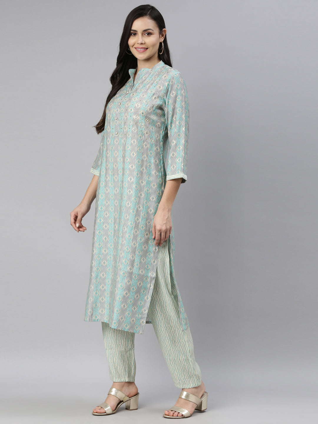 Neerus Ferozi Color Cotton Fabric Kurta