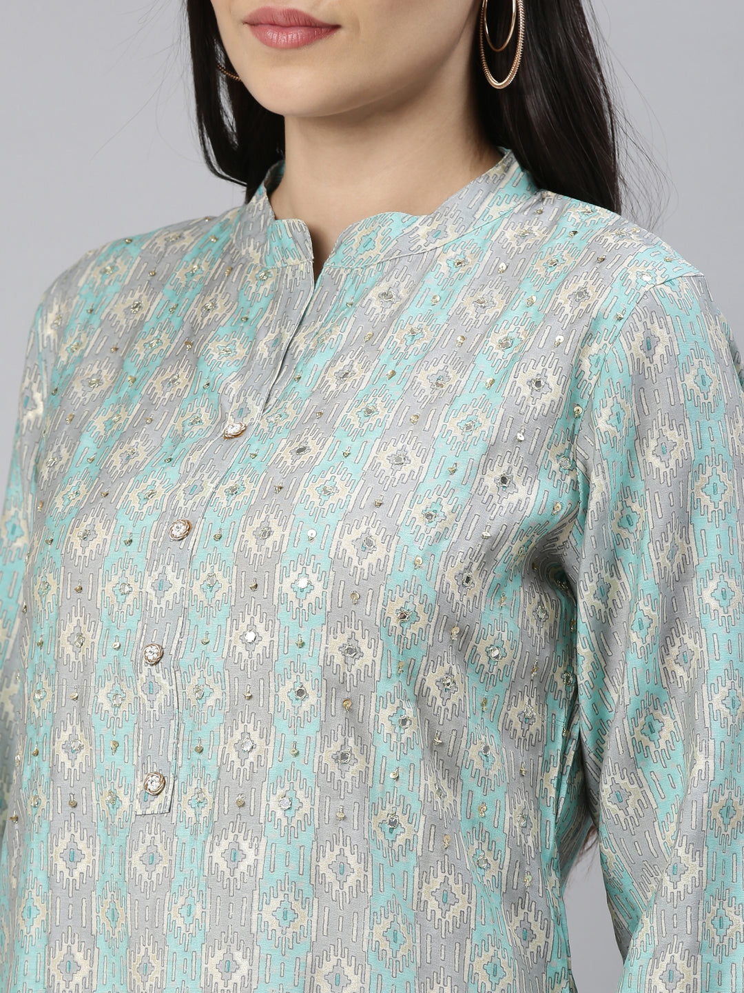 Neerus Ferozi Color Cotton Fabric Kurta